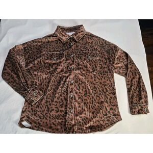 Rowdy Crowd Leopard Print Turquoise Button Up  Women's Size Medium (Soft)